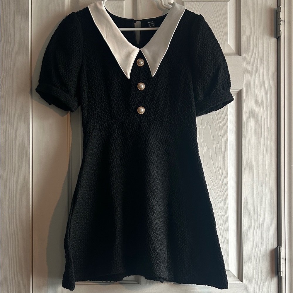 Classic Black Dress with White Collar